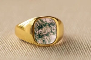 Moss Agate Ring 925 Sterling Silver Ring For Men Gift Anniversary Ring - Picture 1 of 5
