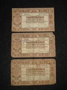 3 Used One Guilder Banknotes Netherlands 1938 - Picture 1 of 2