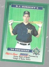 1994 Milwaukee Brewers Butler Police B J Surhoff 5 Pick N Save Baseball Cards