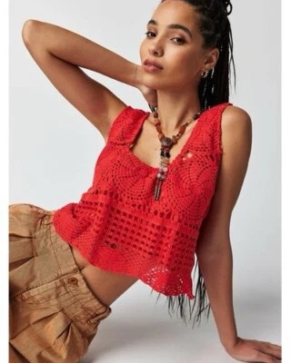 NEW FREE PEOPLE JEN’S PIRATE BOOTY NELLI CROCHET TOP IN ORANGE Sz XS - Image 1 of 4