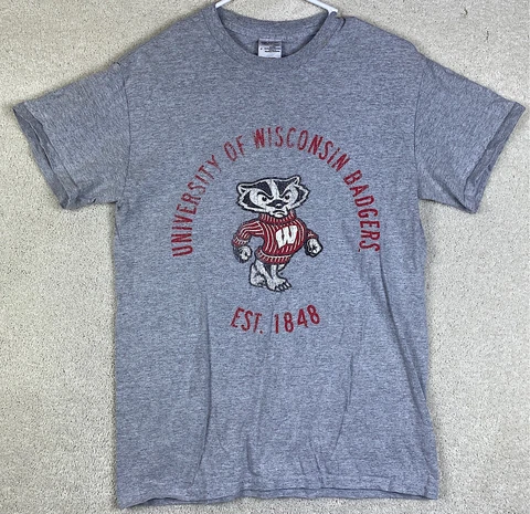 Wisconsin Badgers NCAA Small T Shirt Gray Adult Size Small Bucky T Shirt Cover