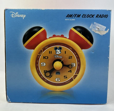 Disney Mickey Mouse AM FM Radio NIB w Alarm opened box wear to box read 2004 Cover