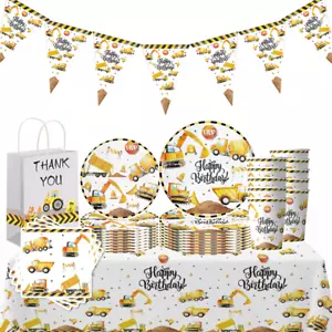 Construction Trucks Theme Party Tableware | Party Plates Cups Napkins Tablecloth - Picture 1 of 11