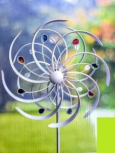 60” White Gem Solar Wind Spinner Garden Stake 14" Wide - Picture 1 of 1