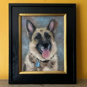 SIGNED DOG PORTRAIT German Shepherd ORIGINAL OIL PAINTING Tongue Out PRO-FRAMED - Picture 1 of 7