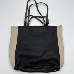 Borsa a mano FURLA Made In Italy vintage nera beige verde cinghie pelle tote bag - Foto 1 di 11