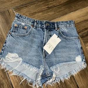 Zara Women's Size 4 NWT High-Rise Cutoff Shorts Blue - Picture 1 of 5
