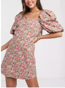 Mini Vestido Floral Manga Corta MNG Blogger Fav Mangas Volumen Favorito Rosa Rojo 4 - Imagen 1 de 11