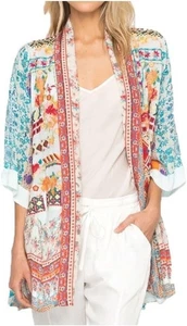 johnny was women's size M embroidered silk multicolor patchwork kimono $500 - Picture 1 of 23