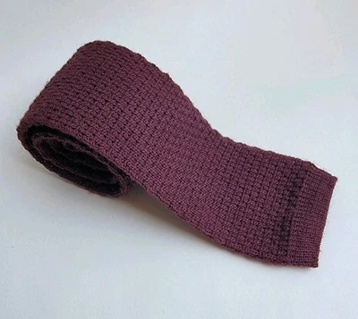Vtg Lands' End Tie Mens Burgundy Wool Mohair Knit USA Made Textured Preppy Retro - Image 1 of 4