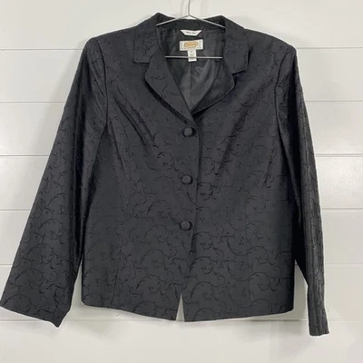Blazer Talbots Petites para mujer 14 negro pura seda jacquard elegante chaqueta bordada Foto 1 de 4