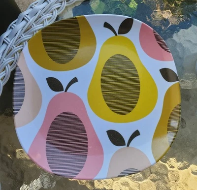 Placa lateral de melamina Orla Kiely RARA Amarillo Rosa Marrón Beige Peras 8 3/4" ¡LEER! Foto 1 de 4