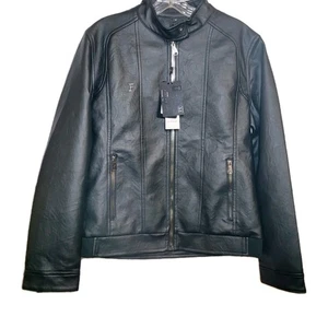 F-COLLECTION Luxury Black Motorcycle Jacket Vegan Leather Size M Zip Up NWT - Picture 1 of 11
