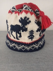 Vermont Originals HANDGEFERTIGTE USA Strick Beanie Wollmütze mit Quaste rot weiß blau - Bild 1 von 7