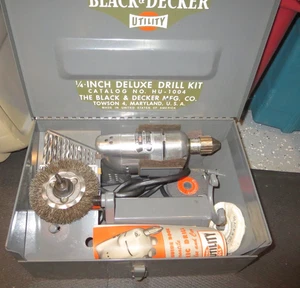 Black & Decker Home Utility 1/4” Deluxe Drill HU-1 Kit HU-1004 Metal Case 1940s - Picture 1 of 16