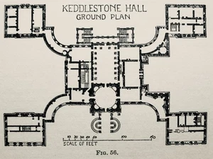 c1925 Derbyshire Architecture Plan of KEDLESTONE HALL GROUND PLAN - Picture 1 of 2