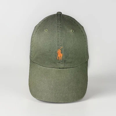 De colección POLO Ralph Lauren Sombrero Verde Oscuro Naranja Pony Cuero Correa Gorra Foto 1 de 4