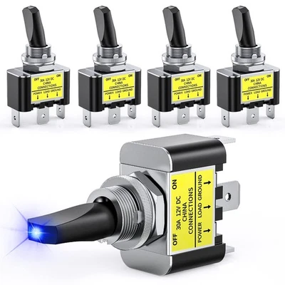 5PCS LED Toggle Switch ON Off 12V 30A Blue LED Lighted Metal Switch Heavy Dut... - Image 1 of 4