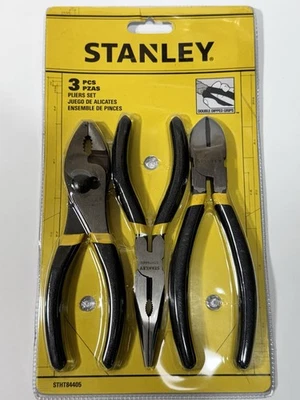 Stanley Pliers Set 3 Piece Long Nose Diagonal Cutters Slip Joint New - Image 1 of 4
