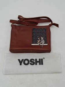 Yoshi Goods Midnight Cats Brown Leather Cross Body Bag & Dust Bag - Picture 1 of 18