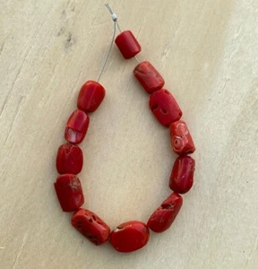 Natural Red Coral Oval Beads-Undyed Italian Red Coral Gemstone Beads 6" Inch - Picture 1 of 10