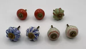 Set of 7, Drawer Knobs, Colorful Pulls, Variety Blue and White, Green, Red - Picture 1 of 11