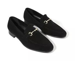 Firenze Atelier Men's BLACK Suede Horse Bit Loafers Penny Loafers Slip-on Shoes - Picture 1 of 16
