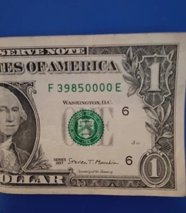 2017 $ 1 Banknote Trailing Quad 0's ausgefallene Seriennummer 39850000 - US ein Dollar - Bild 1 von 3