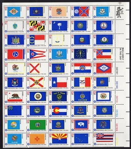 Scott #1682a (1633-82) Flags of America Blatt mit 50 Briefmarken - postfrisch - Bild 1 von 1