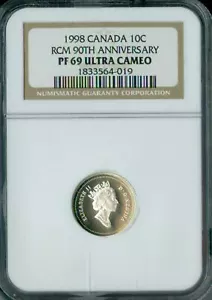 1998 CANADA SILVER 10 CENTS 90TH ANN. NGC PF69 UCAM FINEST REGISTRY * - Picture 1 of 2