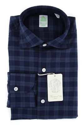 Finamore Napoli Navy Plaid Shirt - Extra Slim - 15.75/40 - (FN121310) - Image 1 of 4