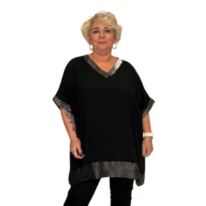 BLUSA MUJER ROCKTHOSECURVES TOP DOBLADILLO SUAVE BRILLO CUELLO EN V TALLA GRANDE - Imagen 1 de 11