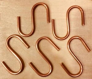 Copper S Hooks for Hanging Pots and Pans, Pretzel Rack, Other. Heavy Gauge. 5pcs - Picture 1 of 8