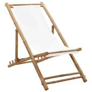 Patio Deck Chair Sling Chair for Balcony Deck Porch Bamboo and Canvas vidaXL - Picture 1 of 45