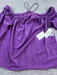 1. State Shirt Women's Small Purple Off Shoulder Sheer 3/4 Sleeve Blouse New - Picture 1 of 12