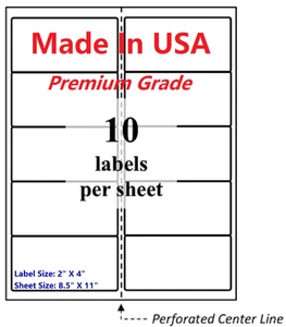 2000 Premium Blank Shipping Labels-2" X 4"-Made in USA-Self Adhesive-8.5 x 11 - Picture 1 of 1
