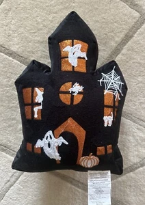 Halloween Spukschloss Haus Geister schwarz orange Stickerei Deko Kissen - Bild 1 von 7