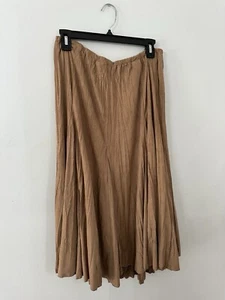 Cato Crinkle Pleated Skirt Size L Brown Khaki Elastic Waist Cozy - Picture 1 of 7