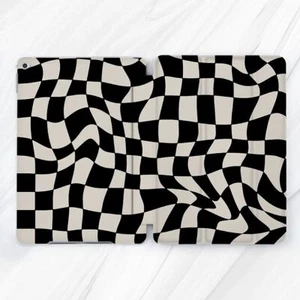 Black White Wavy Checkerboard Case For iPad 10.2 Air 3 4 5 Pro 9.7 11 12.9 Mini - Picture 1 of 6