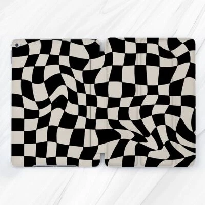 Black White Wavy Checkerboard Case For iPad 10.2 Air 3 4 5 Pro 9.7 11 12.9 Mini - Image 1 of 4