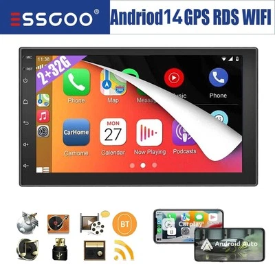 7 Pollici Autoradio Doppia DIN Carplay Android 14 Bluetooth GPS Navi USB WIFI FM - Immagine 1 di 4