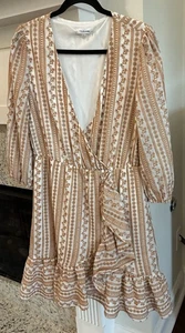Calvin Klein Wrap Embroidered Ruffle Dress Women Medium Cottage Prairie Modest - Picture 1 of 7