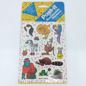 Vintage Post-It abnehmbare Aufkleber Zoo Wildtiere 4 Blatt 1989 Gorilla Löwe - Bild 1 von 9