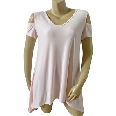 Clara Sun Woo Women's Medium Pink Cold Shoulder Short Sleeve Tunic Top Stretch - Image 1 of 4