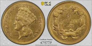 1874 3 $ GOLD PRINCESS PCGS AU55 ~ GERINGE AUFLAGE VON 41.800 ~ SELTENE BEGEHRTE ART MÜNZE - Bild 1 von 5