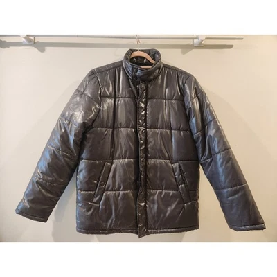 J. Ferrar Mens Dark Gray Puffer Jacket Quilted Size Medium Lightweight Poly Fill - Image 1 of 4