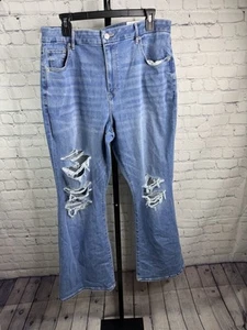 American Eagle Jeans Women 18 R Blue Curvy Super High Rise Flare Ripped Denim - Picture 1 of 7