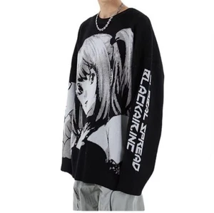 Stylish black graphic sweater with bold design. Perfect for a trendy look. - Picture 1 of 8