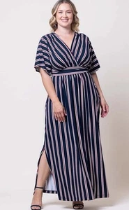 Kiyonna Dress Womens 2X Vienna Style Dolman Sleeves Empire Waist Nautical - Picture 1 of 12