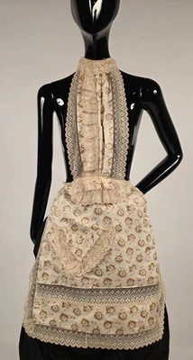 VICTORIAN 1880’S ROSE PRINT SILK APRON FOR DRESS W LACE TRIM - Image 1 of 4